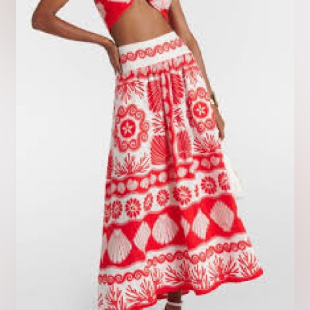 FARM Rio Red and White A-line Maxi Skirt Resort Wear